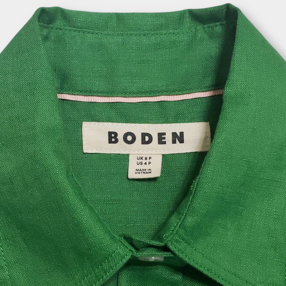 Boden Kelly Green 100% Linen Long Sleeve Button Down Shirt US 4P Petite - Picture 4 of 9